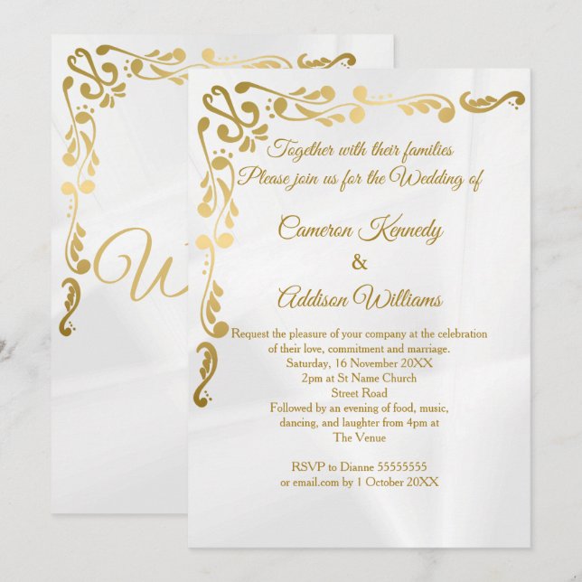 Gilded Floral | Gold Foil Cream Casual Wedding  Invitation (Front/Back)