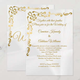 Gilded Floral   Gold Foil Cream Casual Wedding  Invitation