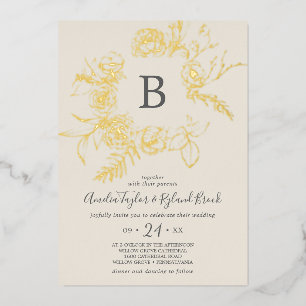 Gilded Floral Gold Foil Cream Monogram Wedding