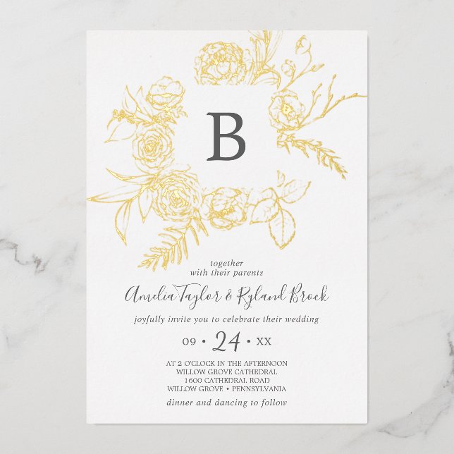 Gilded Floral | Gold Foil Monogram Wedding (Front)