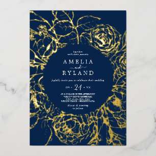 Gilded Floral Gold Foil Navy Blue Casual Wedding