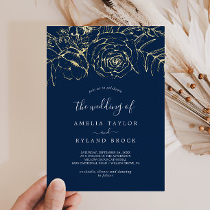 Gilded Floral   Gold Foil Navy Blue The Wedding Of