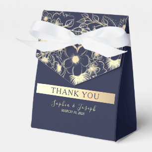 Gilded Floral Gold Navy Blue Wedding Favour Box