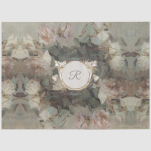 Gilded Floral Impressionism Monogram Decoupage Art Tissue Paper