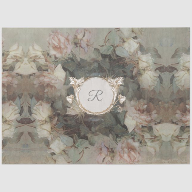 Gilded Floral Impressionism Monogram Decoupage Art Tissue Paper (Front)