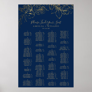 Gilded Floral   Navy Alphabetical Seating Chart
