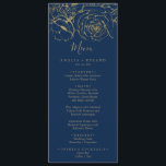 Gilded Floral | Navy and Gold Wedding Dinner Menu<br><div class="desc">This gilded floral navy and gold wedding dinner menu card is perfect for an elegant wedding. The modern boho design features a whimsical arrangement of faux gold foil hand drawn flowers, leaves and botanicals on a navy blue background. This menu can be used for a wedding reception, rehearsal dinner, or...</div>