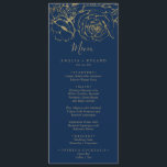 Gilded Floral | Navy and Gold Wedding Dinner Menu<br><div class="desc">This gilded floral navy and gold wedding dinner menu card is perfect for an elegant wedding. The modern boho design features a whimsical arrangement of faux gold foil hand drawn flowers, leaves and botanicals on a navy blue background. This menu can be used for a wedding reception, rehearsal dinner, or...</div>