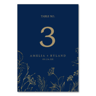 Gilded Floral Navy Blue and Gold Table Number