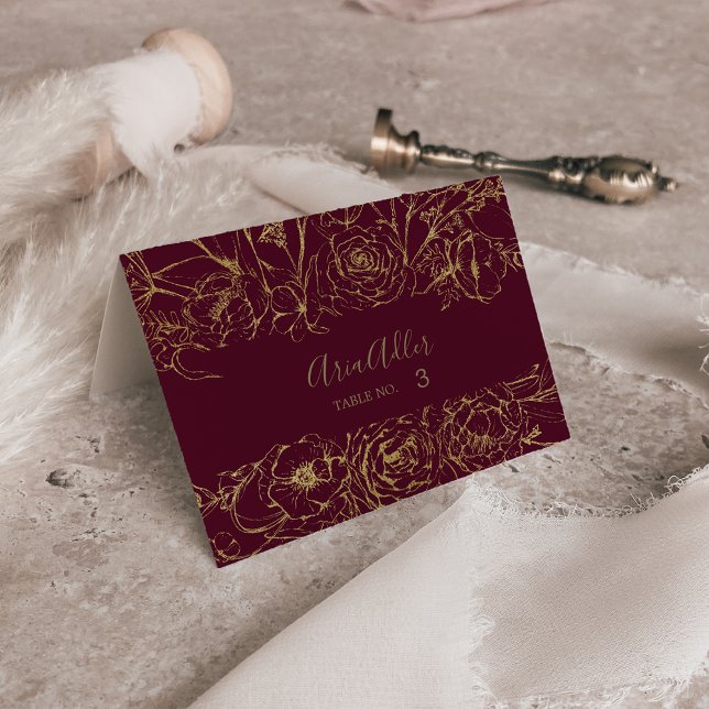 Gilded Floral Printable Burgundy Gold Place Cards (Gilded Floral Printable Burgundy Gold Place Cards)