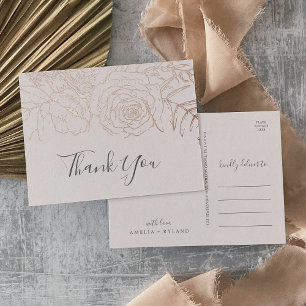 Gilded Floral Rose Gold Foil and Pink Thank You Invitation Postcard