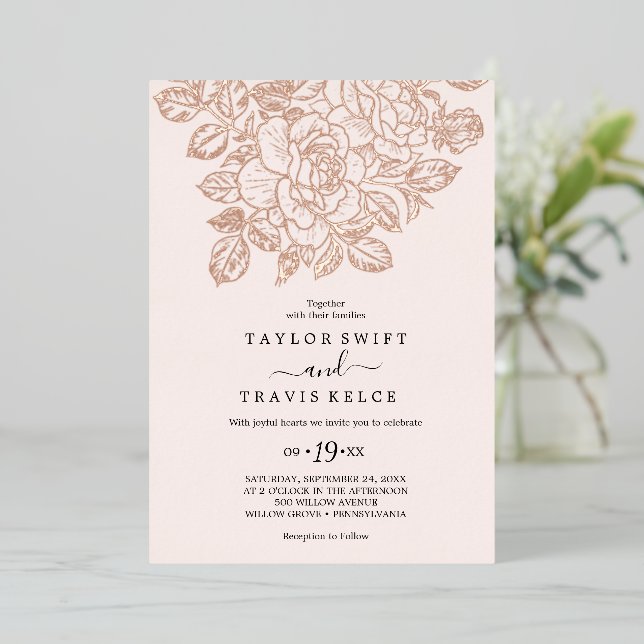 Gilded Floral Rose Gold Foil & Blush Wedding  (Standing Front)