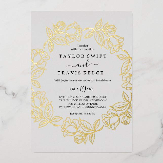 Gilded Floral | Silver Foil Grey Casual Wedding  (Front)