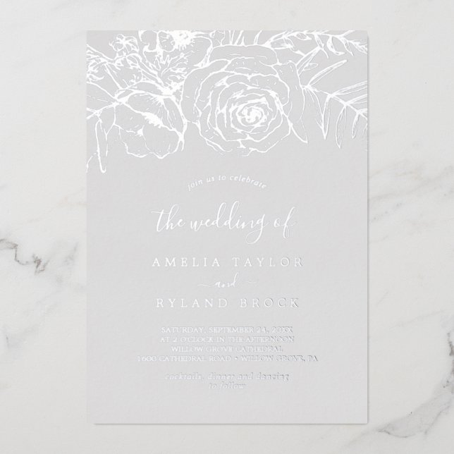 Gilded Floral | Silver Foil Grey The Wedding Of (Front)