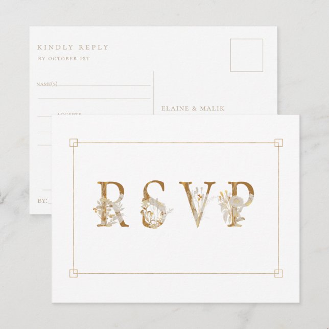 Gilded Floral Wedding RSVP Song Request Invitation (Front/Back)