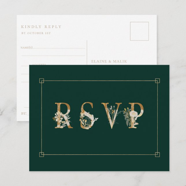 Gilded Floral Wedding RSVP Song Request Invitation (Front/Back)