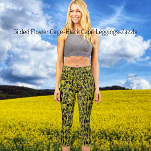 Gilded Flower Cage Black Capri Leggings