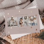 Gilded Forest | Elegant Christmas Photo Collage Foil Holiday Card<br><div class="desc">A modern and elegant Christmas holiday card design featuring three square photos aligned side by side on a pale taupe background dotted with rose gold foil pine trees. Personalise with your custom holiday greeting,  family name and the year.</div>