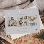 Gilded Forest | Elegant Christmas Photo Collage Foil Holiday Card<br><div class="desc">A modern and elegant Christmas holiday card design featuring three square photos aligned side by side on a pale grey background dotted with silver foil pine trees. Personalise with your custom holiday greeting,  family name and the year.</div>