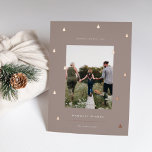 Gilded Forest | Elegant Christmas Photo Foil Holiday Card<br><div class="desc">A modern and elegant Christmas holiday card design featuring a single vertical photo on a neutral taupe background dotted with rose gold foil pine trees. Personalise with your custom holiday greeting,  family name and the year beneath.</div>