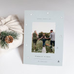 Gilded Forest | Elegant Christmas Photo Foil Holiday Card<br><div class="desc">A modern and elegant Christmas holiday card design featuring a single vertical photo on a pale blue background dotted with rose gold foil pine trees. Personalise with your custom holiday greeting,  family name and the year beneath.</div>