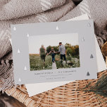 Gilded Forest | Elegant Christmas Photo Foil Holiday Card<br><div class="desc">A modern and elegant Christmas holiday card design featuring a horizontal photo on a pale gray background dotted with silver foil pine trees. Personalize with your custom holiday greeting,  family name and the year beneath.</div>