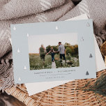 Gilded Forest | Elegant Christmas Photo Foil Holiday Card<br><div class="desc">A modern and elegant Christmas holiday card design featuring a horizontal photo on a pale blue background dotted with silver foil pine trees. Personalise with your custom holiday greeting,  family name and the year beneath.</div>