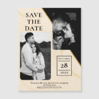 Gilded Geometry Luxe Ivory & Gold Marble Save Date