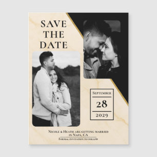 Gilded Geometry Luxe Ivory & Gold Marble Save Date