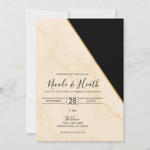 Gilded Geometry Luxe Ivory & Gold Marble Wedding Invitation