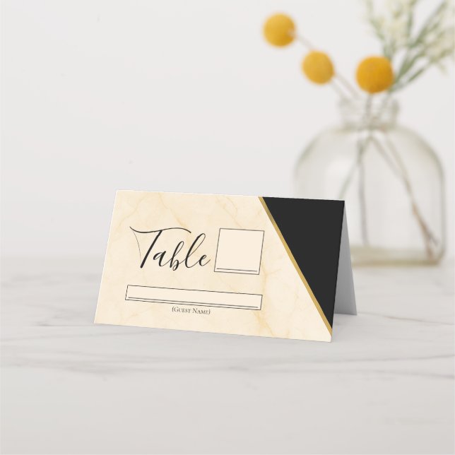 Gilded Geometry Luxe Ivory & Gold Marble Wedding  Place Card (Front)
