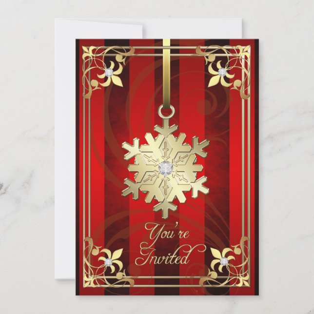 Gilded Glamourous Snowflake Red Holiday Card (Front)