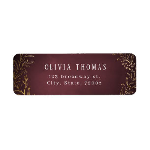 Gilded gold burgundy botanical return address