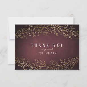 Gilded gold burgundy botanical thank you card