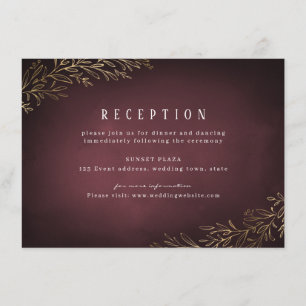 Gilded gold burgundy botanical wedding reception enclosure card
