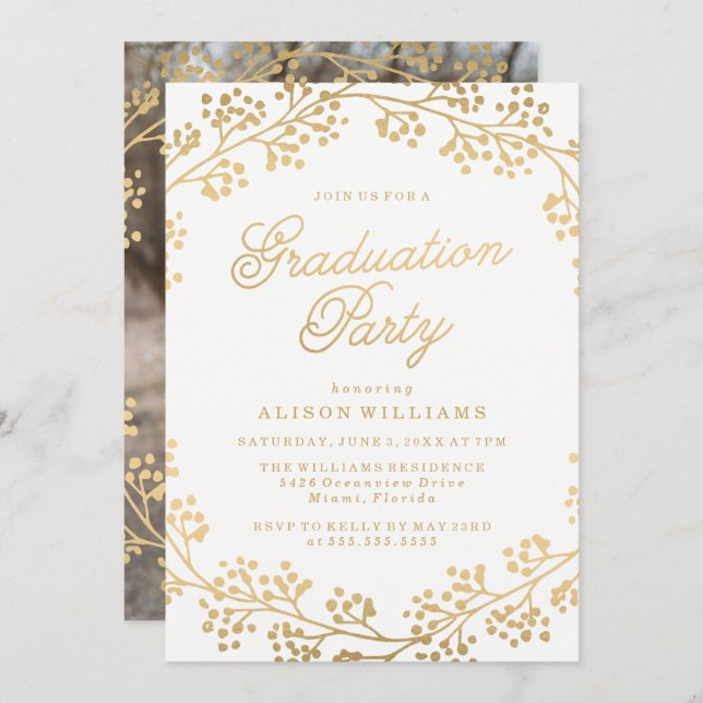 Gilded Gold Graduation Party Invitation (Front/Back)
