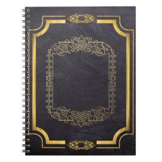 Gilded Gold Leaf and Faux Black Leather Notebook