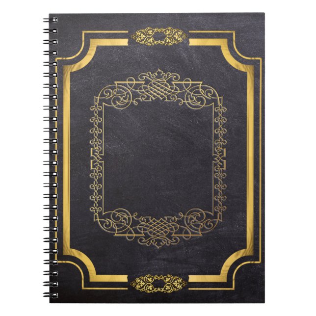 Gilded Gold Leaf and Faux Black Leather Notebook (Front)