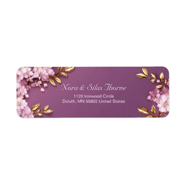 Gilded Gold Leaf Pink Cherry Blossom Purple (Front)