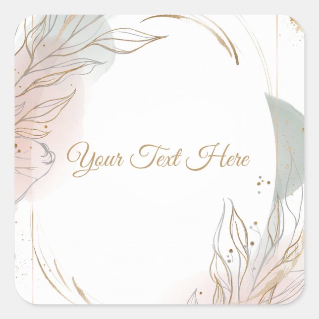 Gilded Gold Sage & Blush Botanical Wedding  Square Sticker (Front)