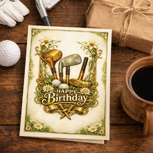 Gilded Golf Antique Illustration Birthday Card