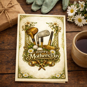 Gilded Golf Antique Illustration Mothers Day Holiday Card