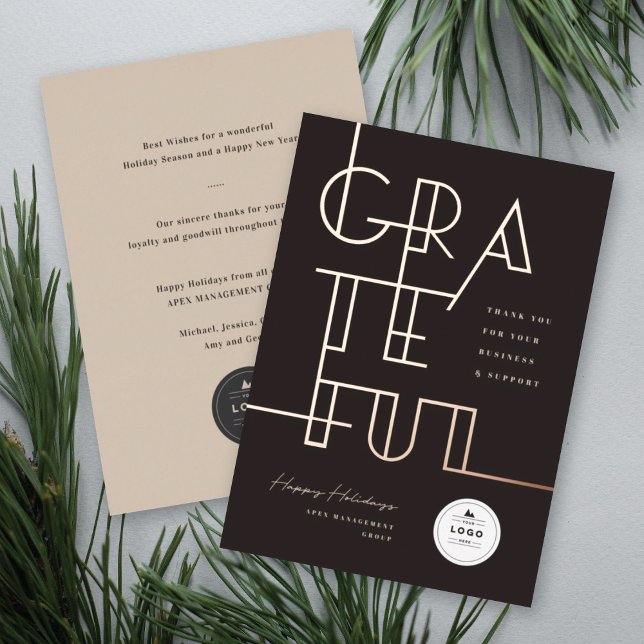 Gilded Grateful Lines Stylish Typography Business Foil Holiday Card (Creator Uploaded)