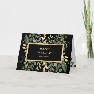 Gilded Greenery Black   Christmas Holiday Card