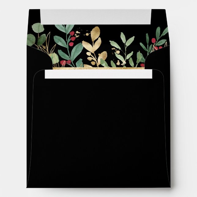 Gilded Greenery Black | Christmas Holiday Envelope (Back (Bottom))