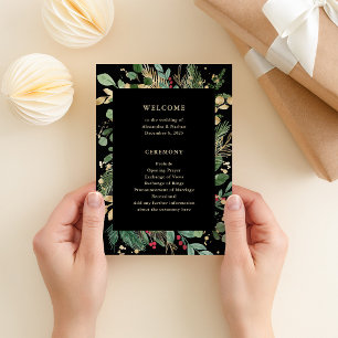 Gilded Greenery Black   Holiday Wedding Programme