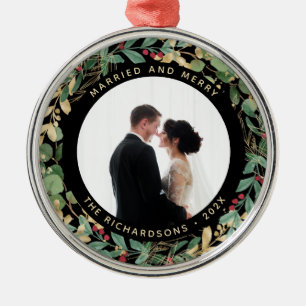Gilded Greenery Black   Married and Merry Photo Metal Tree Decoration