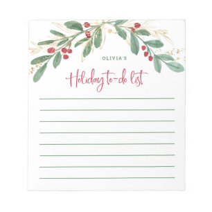 Gilded Greenery   Holiday To-Do List Notepad