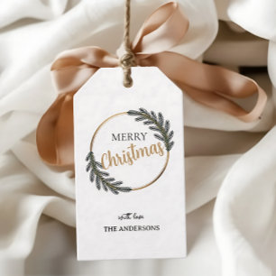 Gilded Greenery Holly Wreath Christmas Gift Tag