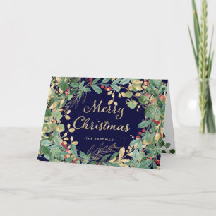 Gilded Greenery Merry Christmas Holiday Card